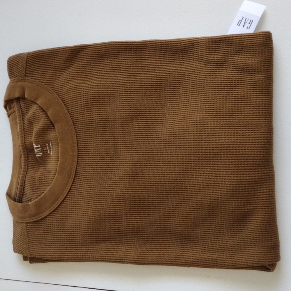 GAP Factory Waffle-Knit Crewneck T-Shirt. Palomino Brown.Size: L - Picture 7 of 8